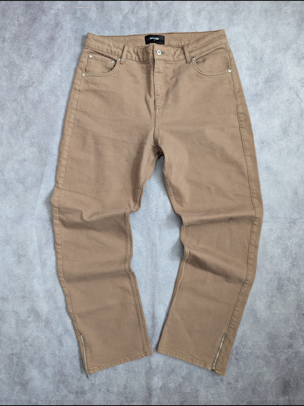 Represent Men's R2S Split Straight Tan Denim Zipper Size 34